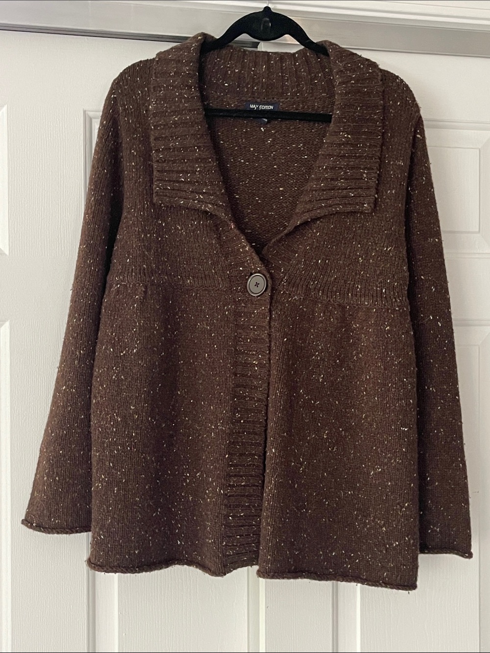 Max Edition Chocolate Brown Speckled Shawl-Collar Cardigan